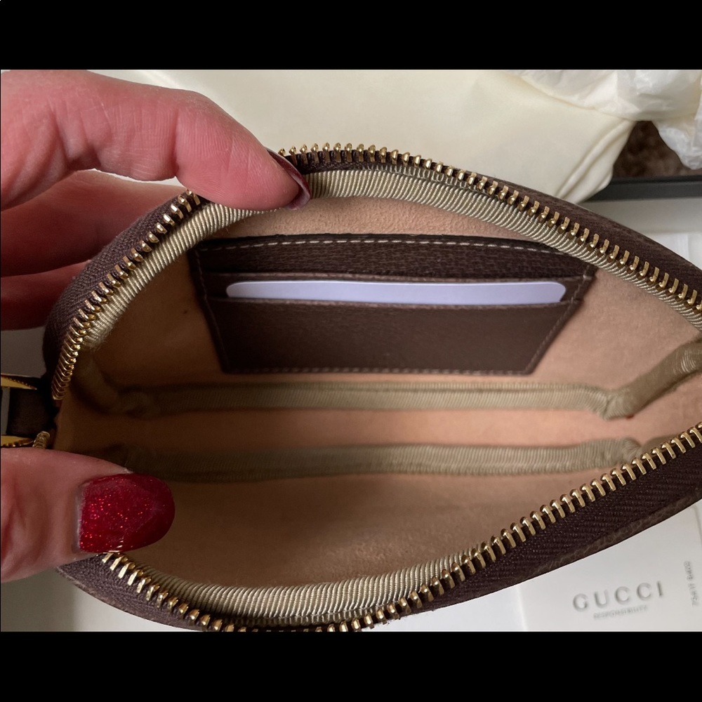 Gucci Brown Beige GG Canvas Web Stripe Wristlet Clutch - Picture 4 of 6